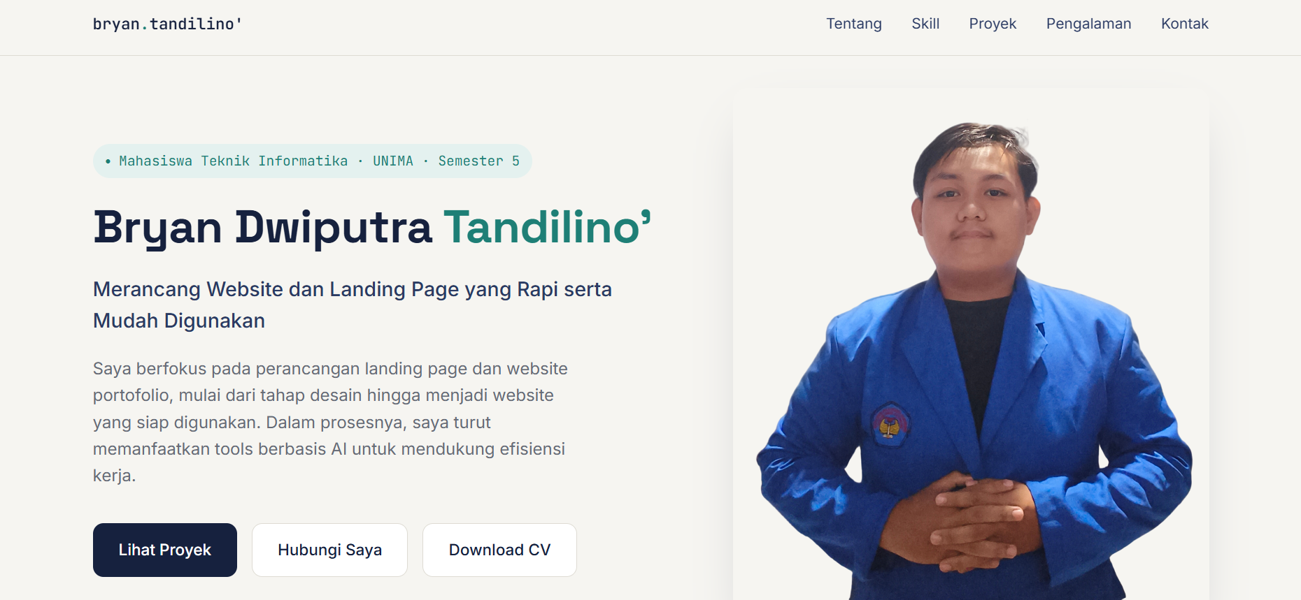 Tampilan proyek Portofolio Pribadi